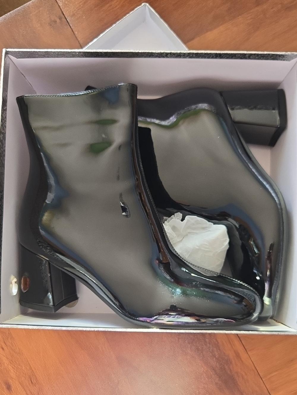 Patent Leather Black Ankle Boots - Women's Stylish Block Heel Sz 8/38